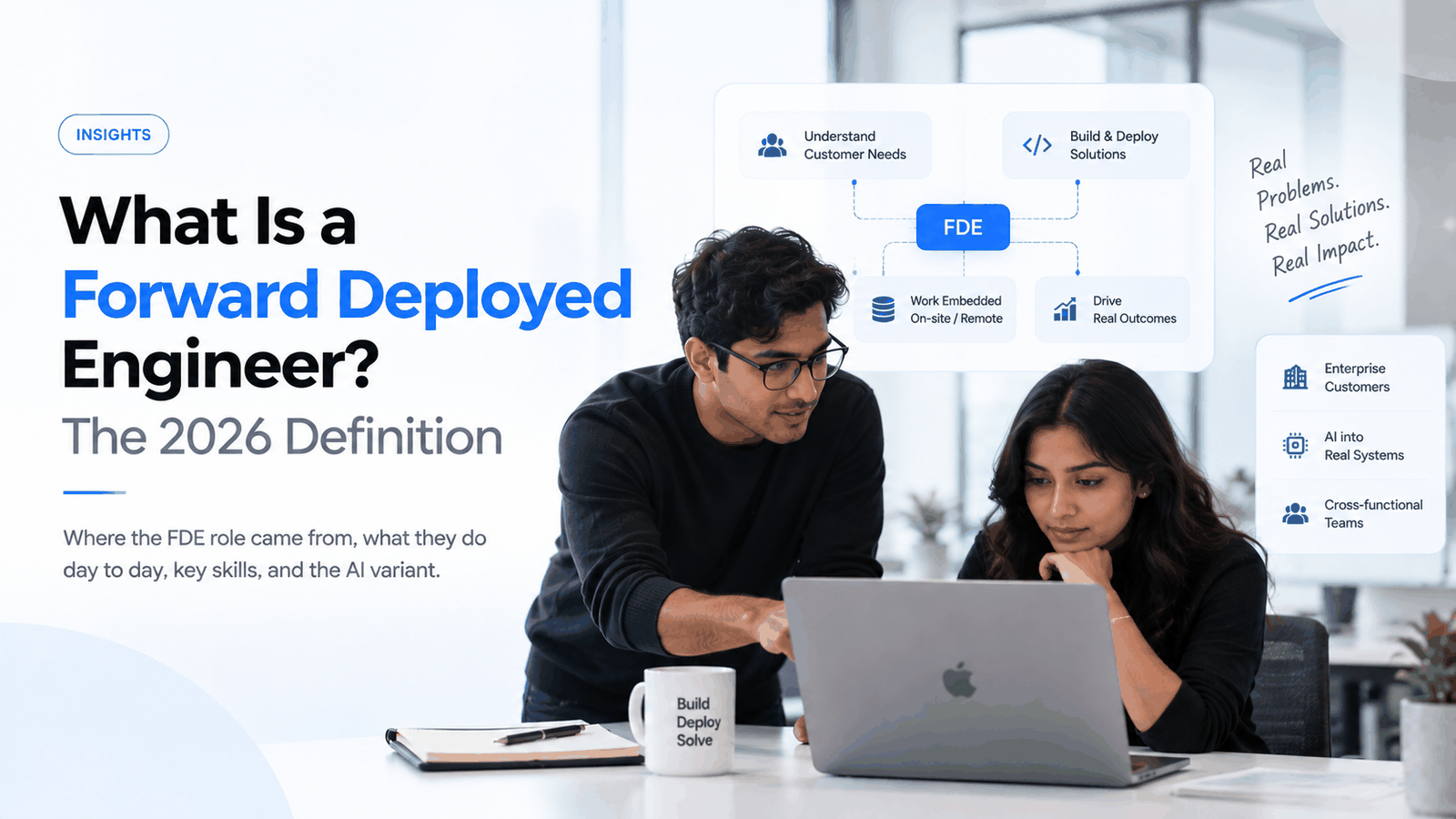 Illustration of a forward deployed engineer working inside a customer's operations while sending feedback to the product team